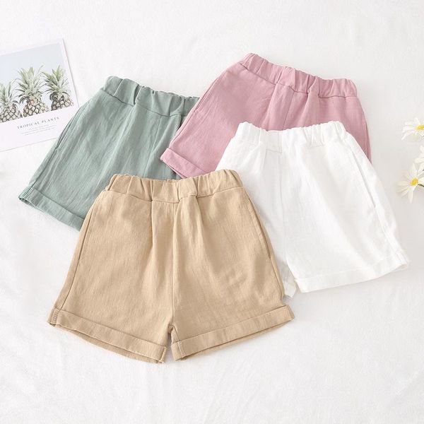 

shorts summer girls 2021 cotton linen children solid color casual dt086, Black