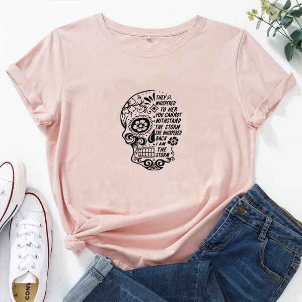 

women's t-shirt skull print women fashion pattern cotton tshirt casual camiseta mujer vintage harajuku o-neck t shirt, White