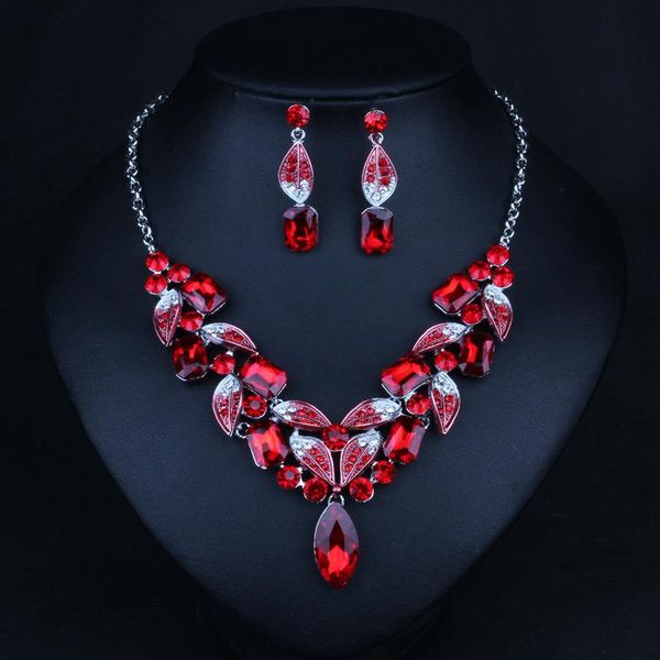 

earrings & necklace fine red/white/blue/multi bride/wedding elegant choke jewelry set luxury crystal earring and party, Silver