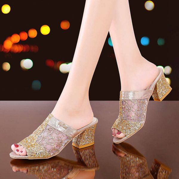 

summer mh lace thick heel women's sandals fish mouth breathable sho, Black