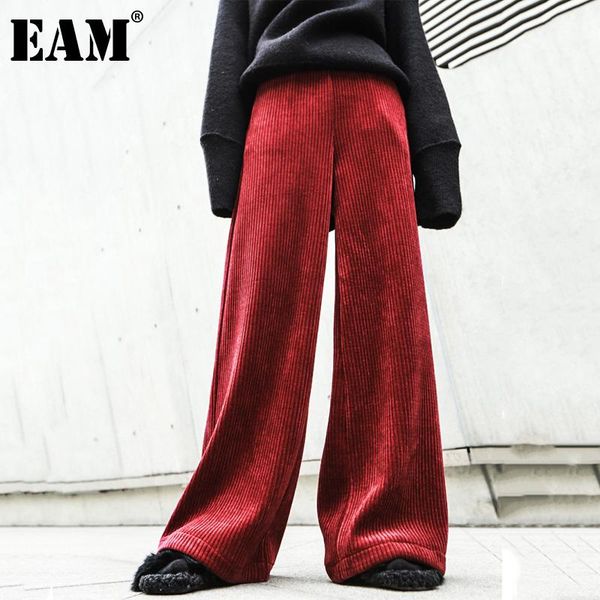 

women's pants & capris [eam] high elastic waist red corduroy thick wide leg trousers loose fit women fashion tide spring autumn 2021 1d, Black;white