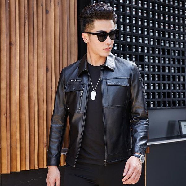 

men's leather & faux genuine jacket men spring autumn real sheepskin coat korean motorcycle jackets fashion mens clothing sy1919f yy423, Black