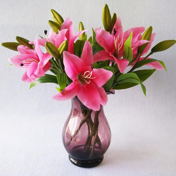 

decorative flowers & wreaths 3-head artificial lily flower bouquet wedding simulation home office floral decor, white