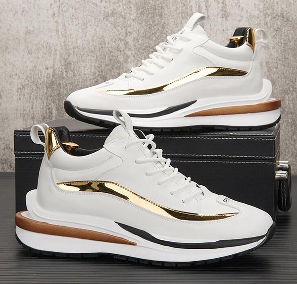 

designer men platform sneakers shoes brand white breathable increase men's dress shoes flats lace-up party comfort loafers, Black
