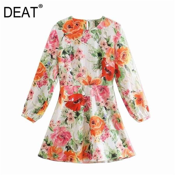 

[deat] summer fashion round neck high waist printing long sleeve loose fit women elegant mini dress 13q129 210527, Black;gray