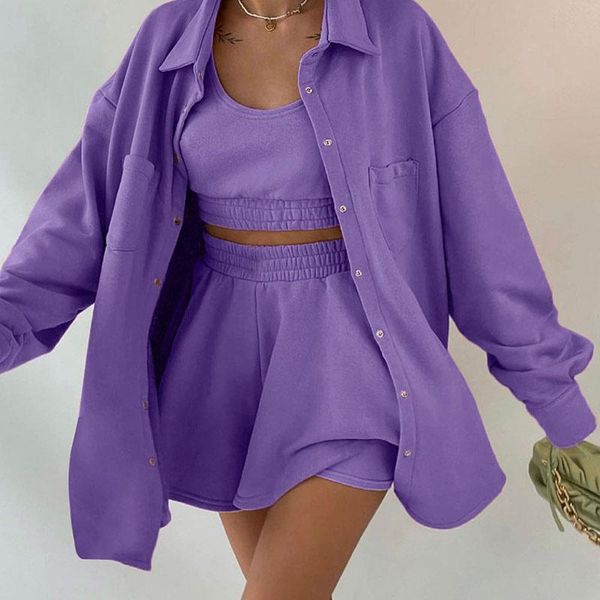 

women's tracksuits 2021 autumn women tracksuit set outfits coat short single breasted jackets camisole joggers shorts, Gray