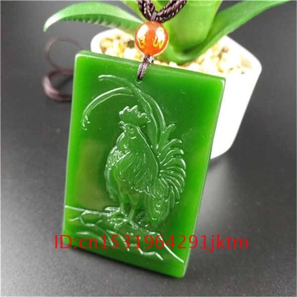 

jadeite carved amulet chicken charm pendant hand green for natural jewelry necklace women jade fashion gifts men chinese, Silver