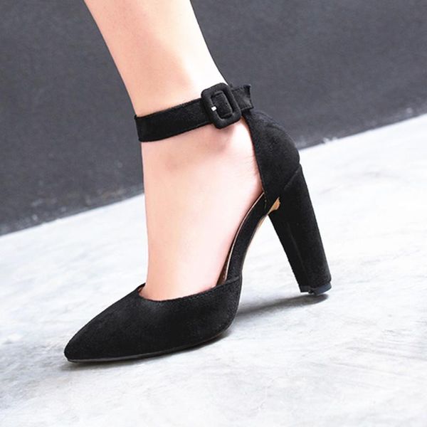 

dress shoes 2021 women pumps fashion party wedding super square high heel pointed toe ankle strap ladies size 34-43, Black