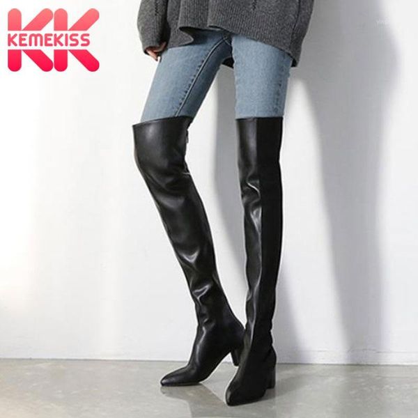 

boots kemekiss women strecth fashion warm high heel winter shoes woman over knee boot pointed toe daily footwear size 33-401, Black