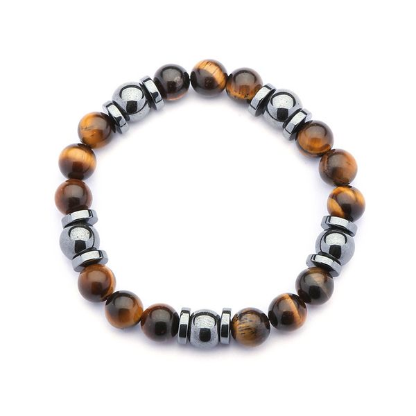 Großhandel Grad ab Natursteinperlen natürlicher Edelstein 8mm brauner Tiger Augenstein et Hämatit Herren Armband