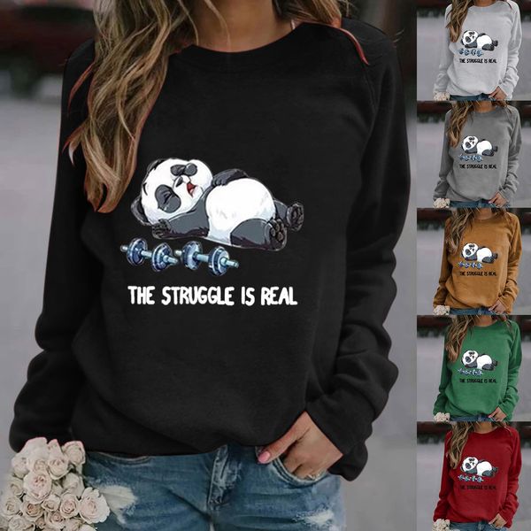 

europe and america 2021 new panda letter printed long sleeve women's t-shirt, White