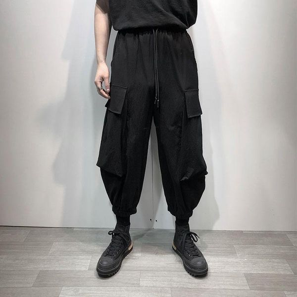 

men's pants dark large pocket loose yamamoto style fashion young size knickerbockers, Black