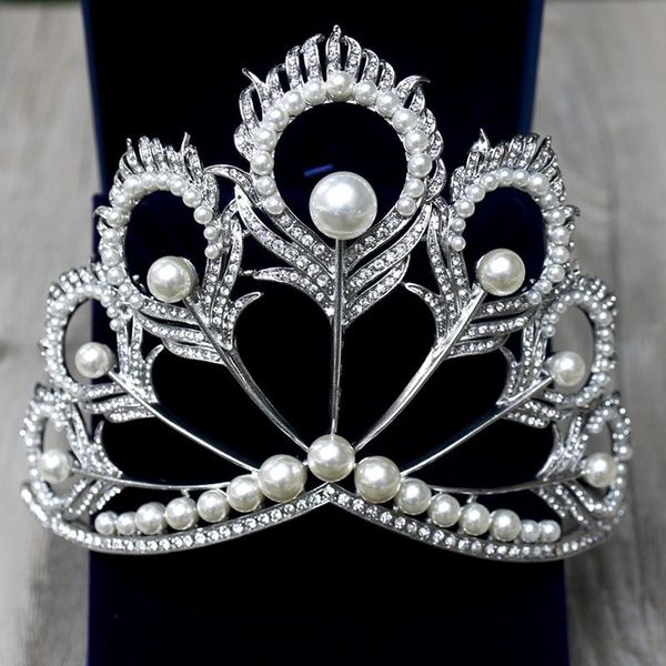 Copricapo sposa matrimonio stile europeo flash perla grande temperamento ornamenti stage performance garza abito tiara
