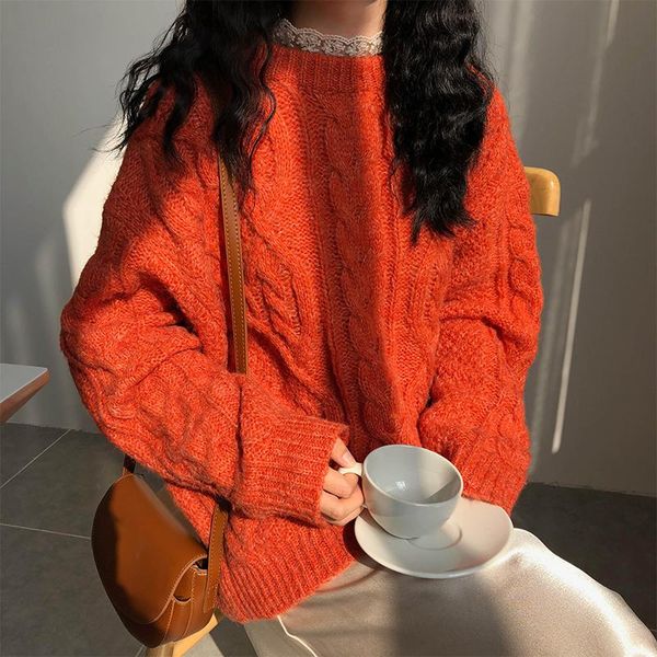 

women's sweaters 4 colors 2021 autumn and winter korean style solid color knitted warm twist womens pullovers (x129), White;black