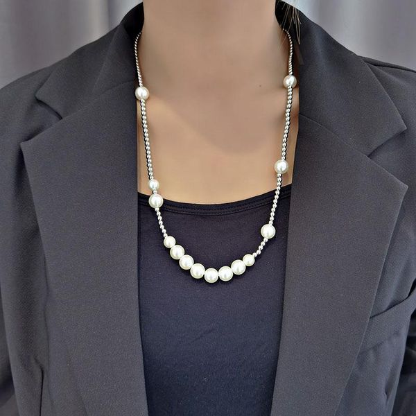 

pearl beads chain statement short choker necklace for women men korean hip hop jewelry women's fashion sweater chocker chokers, Golden;silver