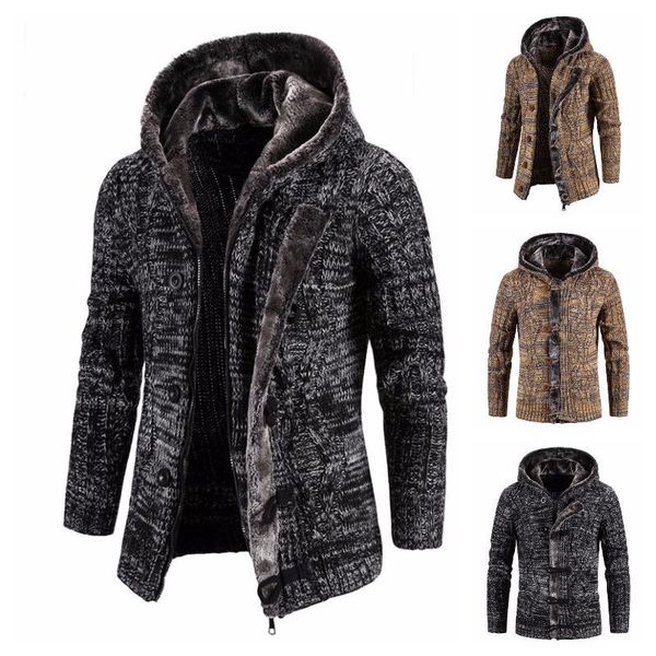 

men's sweaters men coats thick hooded cardigan winter sweater striped mens clothes 2021 -2xl british, White;black