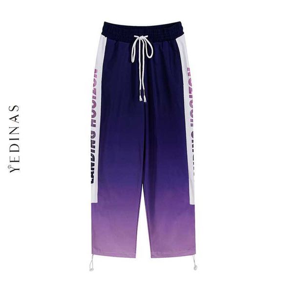 

yedinas streetwear pants women loose sweatpants letter gradient high waist drawstring harajuku trousers female 210527, Black;white