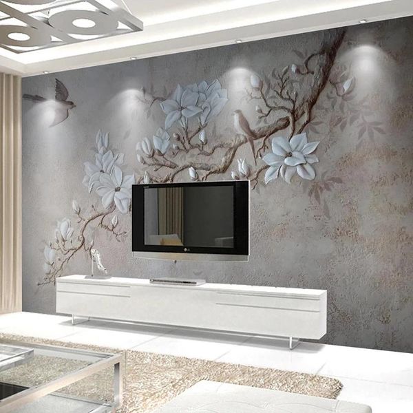 

custom any size po self adhesive wallpaper modern pastoral 3d embossed flowers birds mural living room bedroom waterproof wallpapers