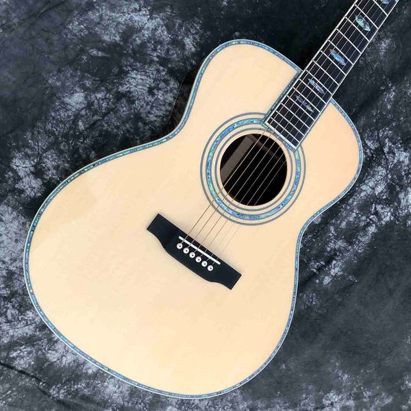 

solid wood om body style acoustic guitar rosewood back side and ebony fingerboard