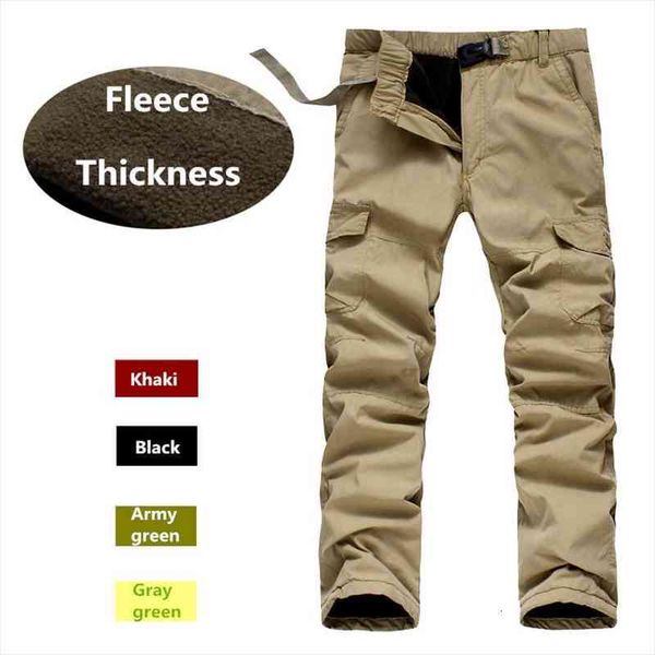 

mens double layer cargo pants warm baggy pants fleece thickness trousers male military camouflage tactical waterproof army pant, Black