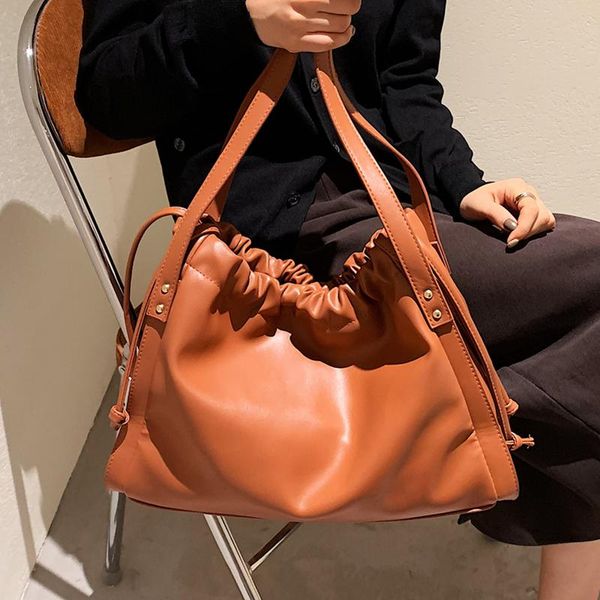 

evening bags vintage large women hobo 2021 designer soft leather shoulder bag travel handbags for ladies drawstring tote shopper