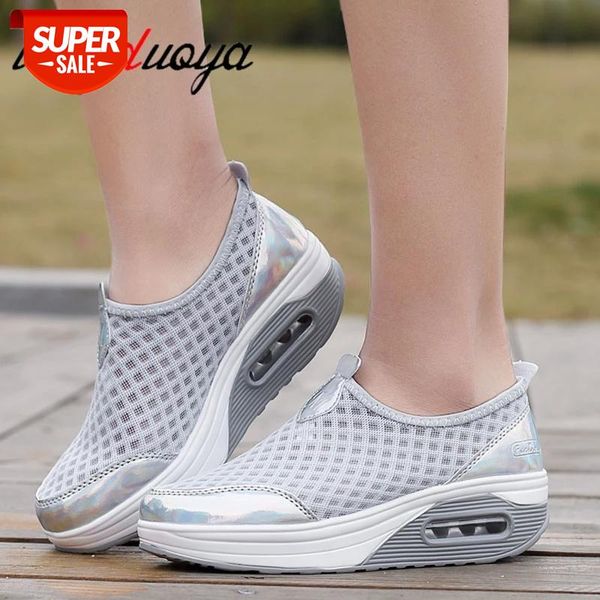

women breathable mesh slip on height increasing swing shoes outdoor walking sports wedge sneakers platforms shoes size 35-42 #wp8a