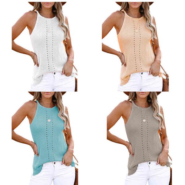 

women's tanks & camis summer round neck knitted shoulder strap fashion sleeveless ladies vest 3tor, White