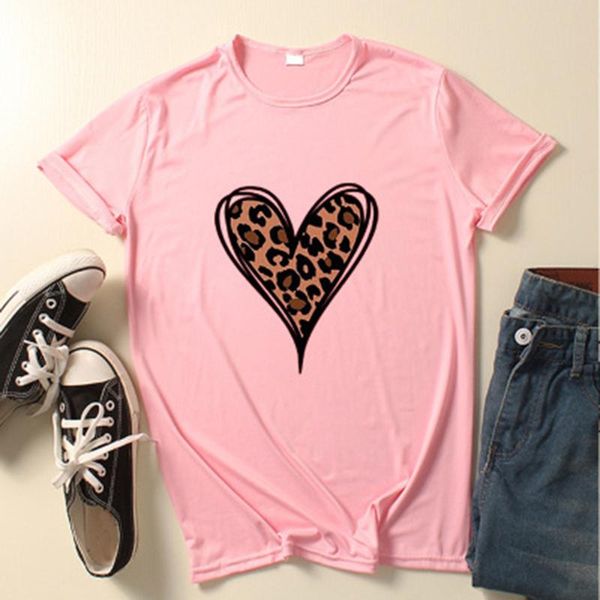 

women's t-shirt leopard print love female short-sleeved round neck casual loose fashion sweet girl summer blusas y camisas, White