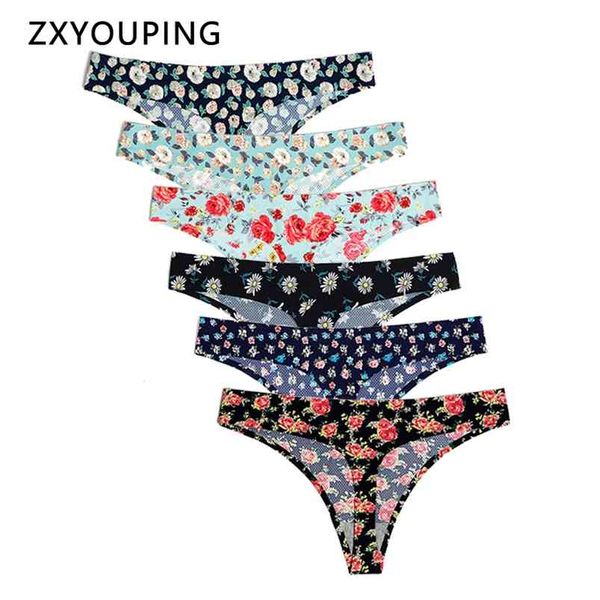 6 peça impressão sem costura tangas sexy g-string pantie underwear tangas feminino lingerie briefs xs-l tamanho US tamanho 210730