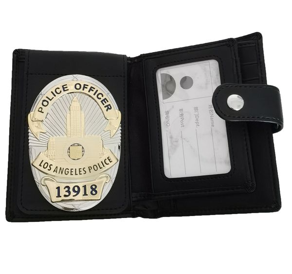 

multi functional men's wallet bag with us los angeles lapd metal badge, Brown;gray