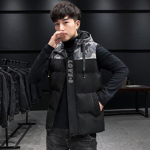 

men's vests winter cotton vest jacket super light sleeveless down 2021 fashion stand-up collar windproof clothing hoodie, Black;white