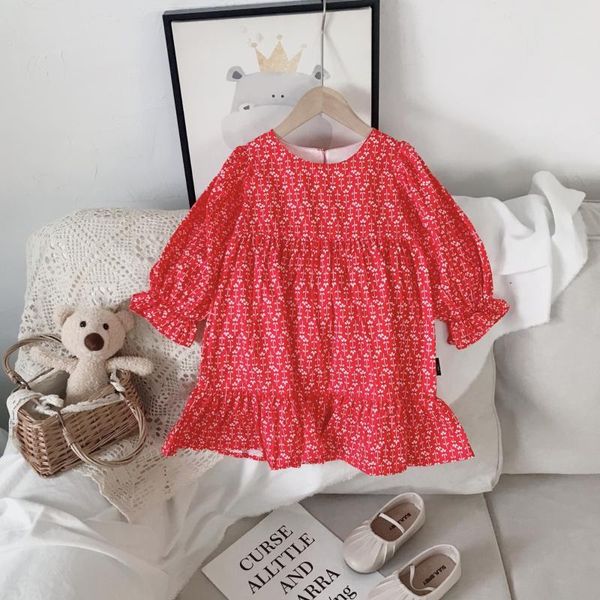 

girl's dresses 2021 spring casual solid girls dress long sleeve kids for fashion girl clothes, Red;yellow