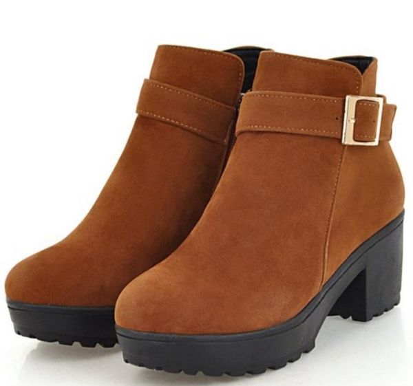 

boots sapato feminino women ankle wedge matin shoes woman chunky high heels platform pumps chaussure autumn booties zip xz181662, Black