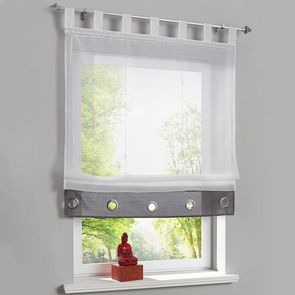 

roman curtain coffe room sheer window for kitchen living voile screening panel 1 pcs/lot with ribbon belts & drapes