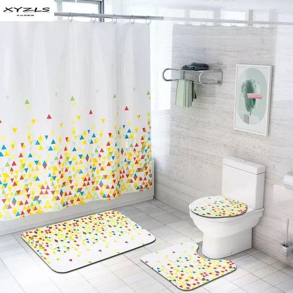 

shower curtains 4pcs polyester curtain set colorful geometric bath 180x180cm with modern anti-slip flannel mat