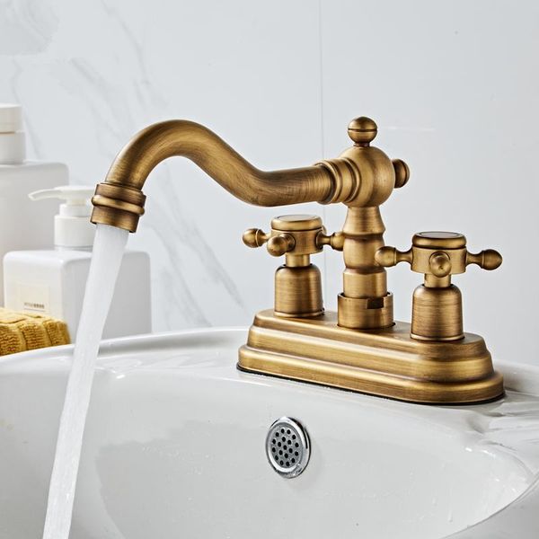 

basin faucets bronze brushed bathroom sink faucet dual handle hole taps brass water mixer tap