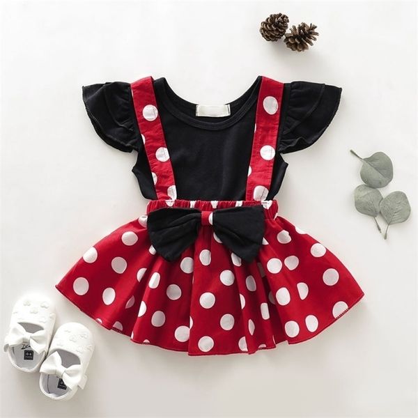 

2pcs/set summerl baby girl sleeveless wave point casua and suspender skirt kit kids two-piece outfit set 210326, White