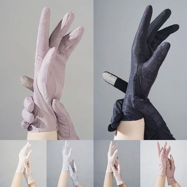 

five fingers gloves silk sun protection women lace touch screen uv resistant finger fashion summer, Blue;gray