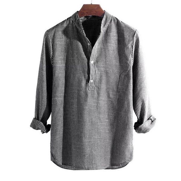 

men's casual shirts 2021 oversized cotton long sleeve mens spring summer striped slim fit stand collar shirt male clothes 4xl, White;black
