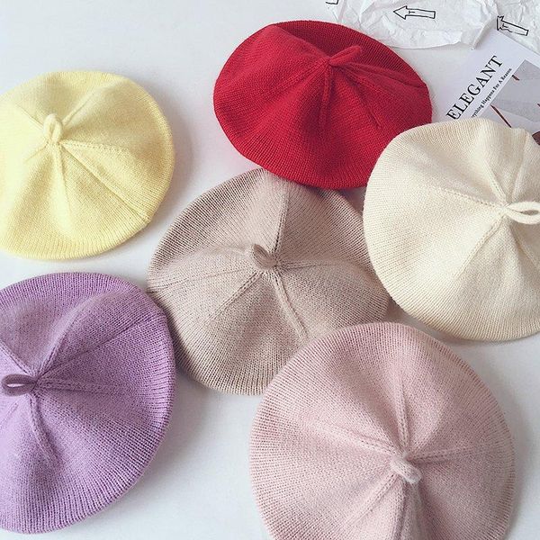 

caps & hats sweet solid color korean baby hat berets for girls autumn winter knitted cap kids infant girl bonnets beret, Yellow