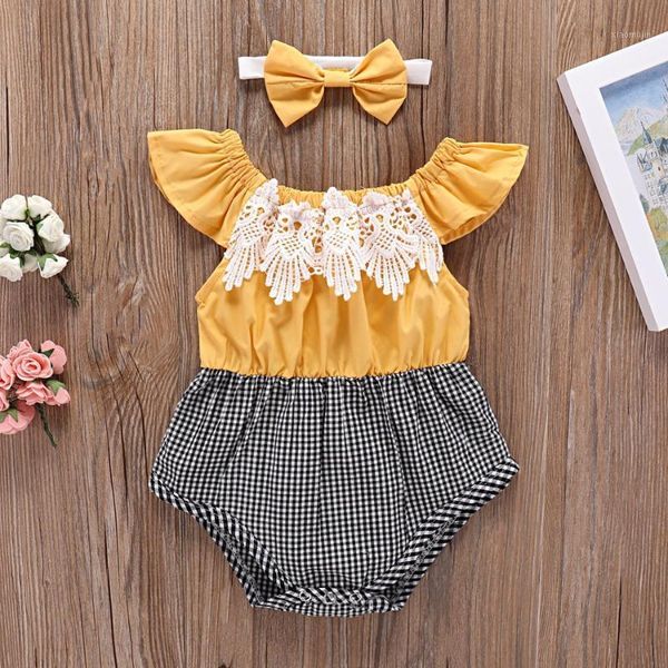 

design girl baby's set born cotton lace decor romper summer sleeveless bodysuits with headband baby clothes clothing sets, White