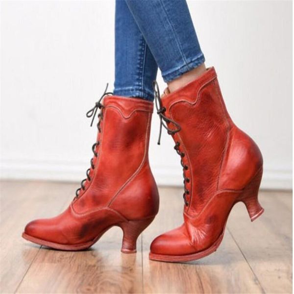 

boots botas de mujer women ankle pointed toe lace up low heel genuine leather ladies spring autumn dress shoes, Black