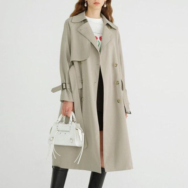

women's trench coats vintage coat casual long sleeve buttons with belt overcoat elegant female windbreaker 2021 autumn loose outerwear, Tan;black