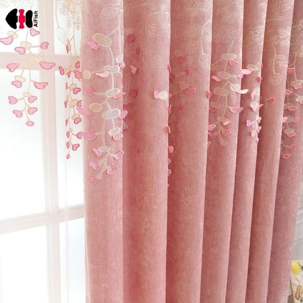 

flower embroidery curtains for living room pink embossed faux linen patio sliding glass door noise reduction curtain & drapes