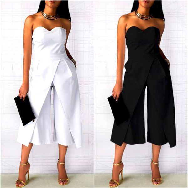 

fashion women ladies clubwear strapless playsuit bodycon party jumpsuit romper stylish lady loose long sleeveless jumpsuits, Black;white