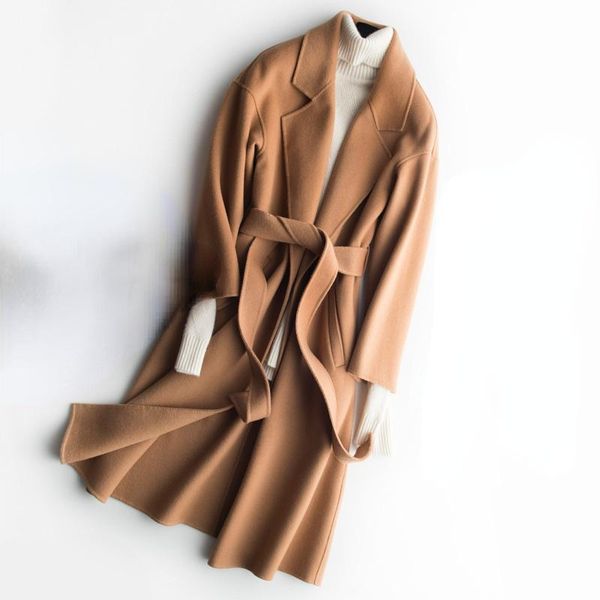 

women's wool & blends 2021 autumn genuine coat female spring double-faced woolen fashion black long jackets manteau femme gmm248
