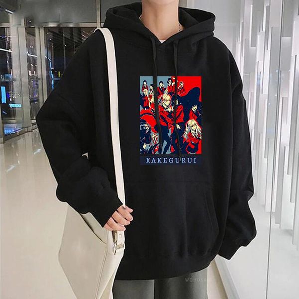 

men's hoodies & sweatshirts harajuku manga kakegurui men oversized winter warm fashion street funny of jabami yumeko graphics hooded p, Black