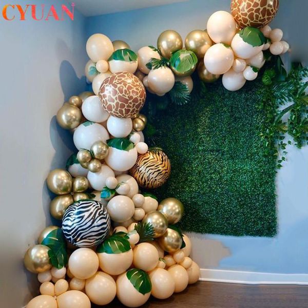 

brithday party animal print foil balloons artificial palm leaves hawaiian luau jungle beach theme wedding decoration