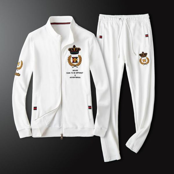 

tracksuits sport suit fashion classic small bee embroidery leisure autumn and winter slim sports long sleeve cardigan design cotton sweater, Gray