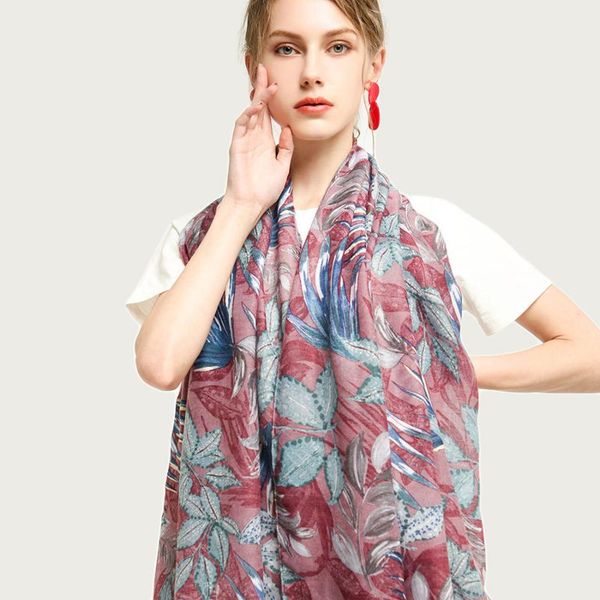 

scarves 2021 leaves bronzing print women warm neck scarf spring soft shawl large office wrap [6776], Blue;gray